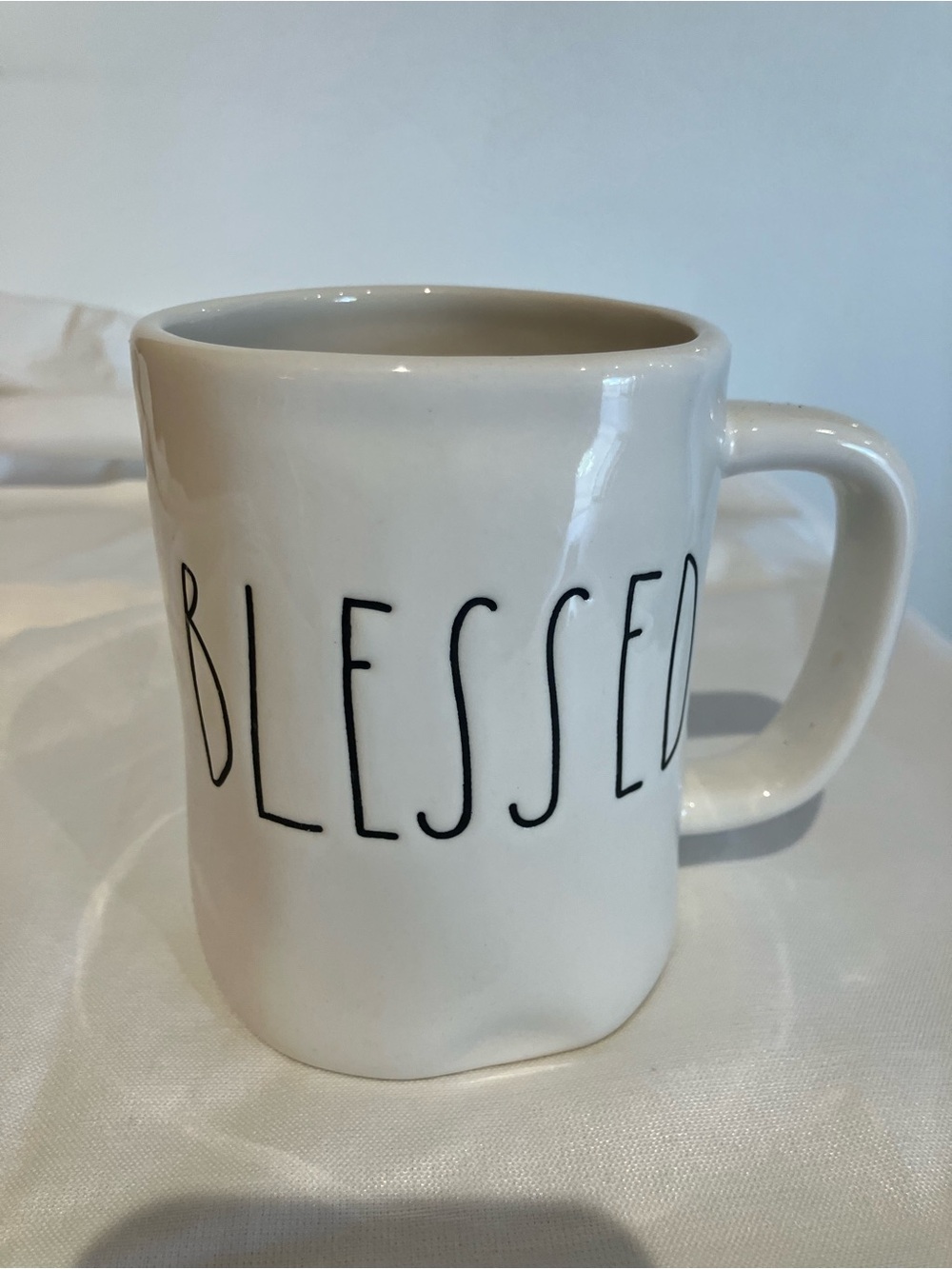Rae Dunn White Mug with Black "BLESSED" Lettering